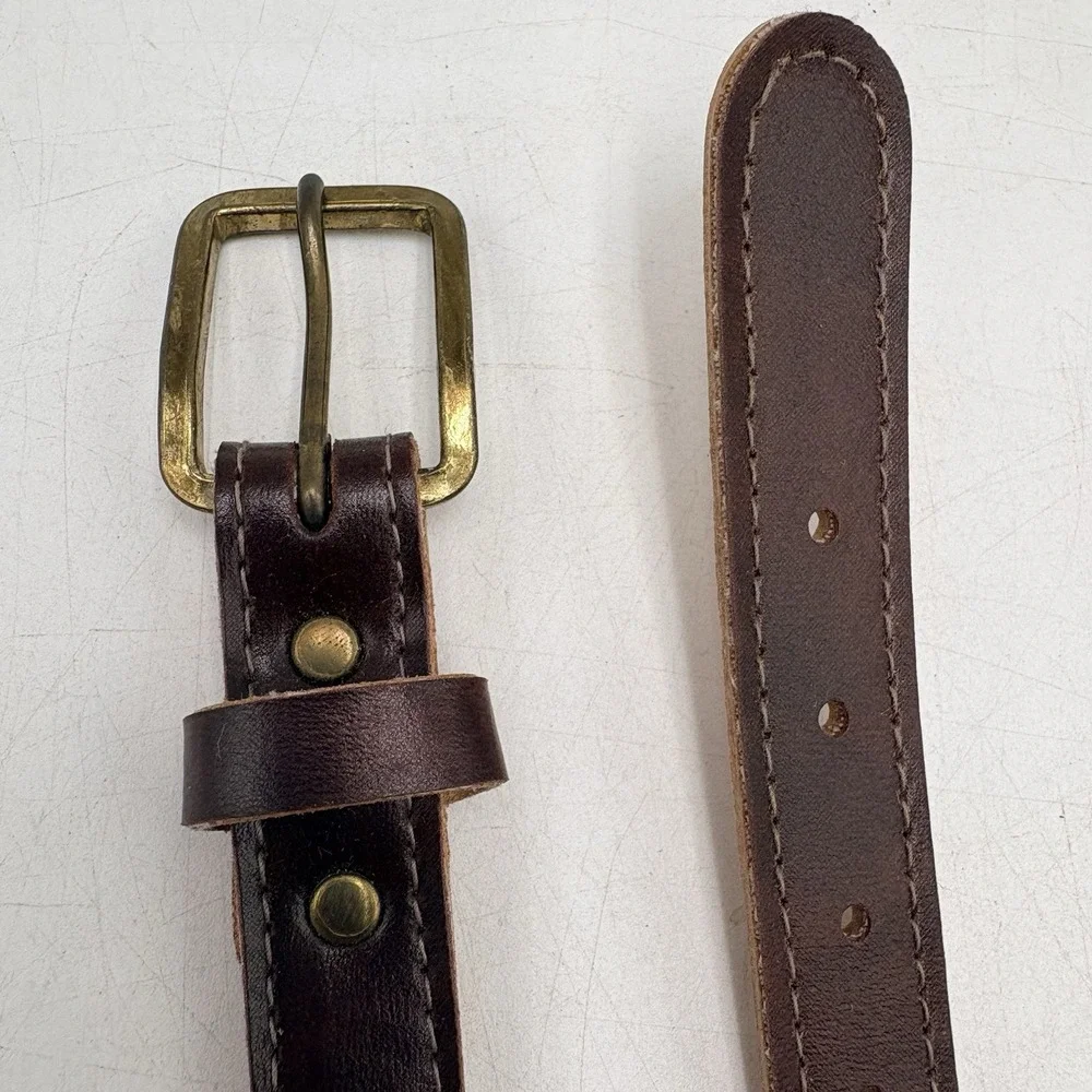 VTG 70s Woven Stretch Belt Sz 40 Brown Tan Leather Trim Boho Preppy USA